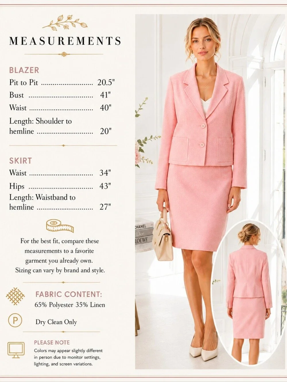 Roth LeCover | Pink Vintage Linen Blend 2-Piece Skirt Suit | Size 14
